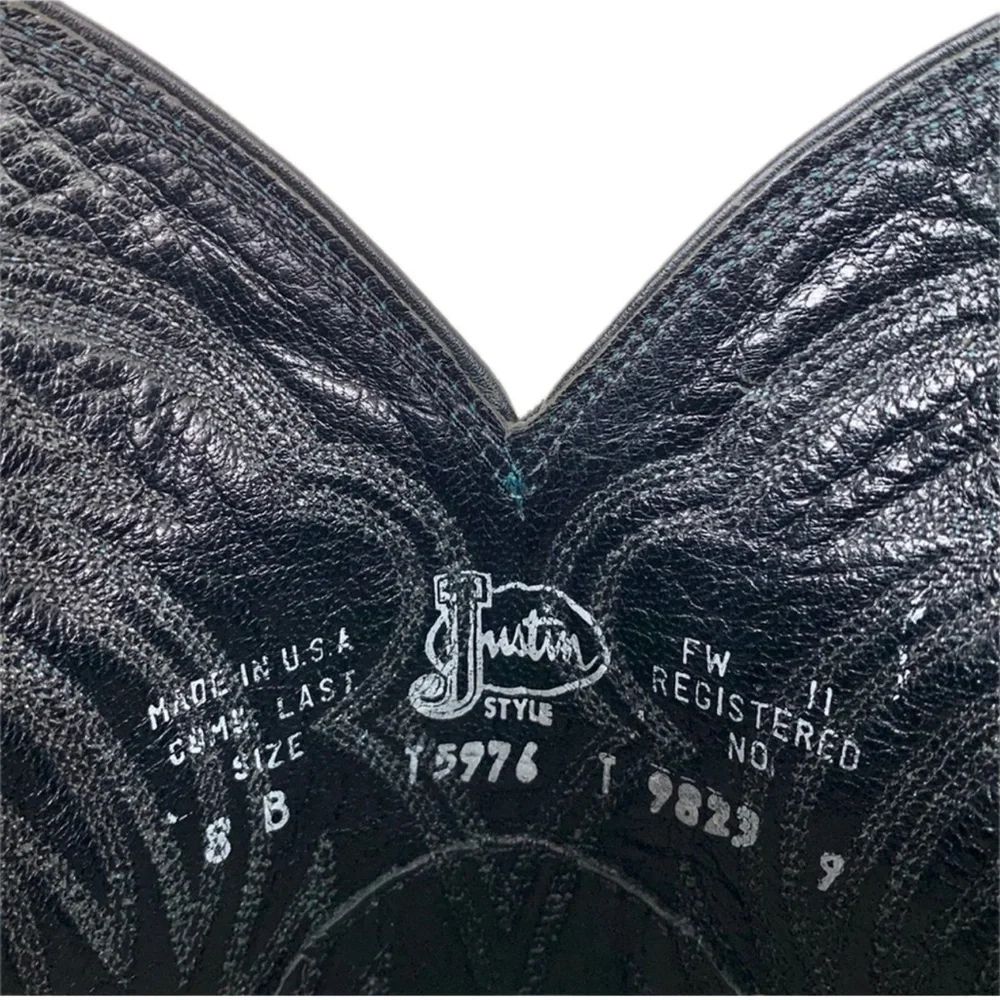 SOLD JUSTIN BOOTS Vintage Turquoise Black Cowboy Boots Cowgirl Western Womens 8 - Picture 5 of 7